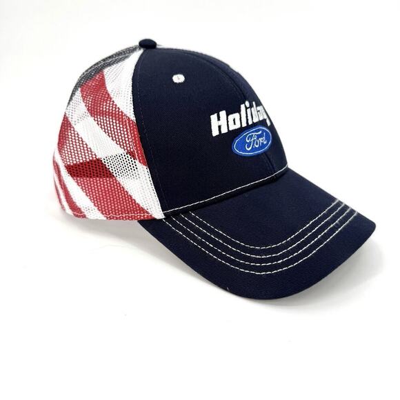 Holiday Ford Embroidered Patch Strap Back Mesh American Flag Trucker Cap - Picture 1 of 8